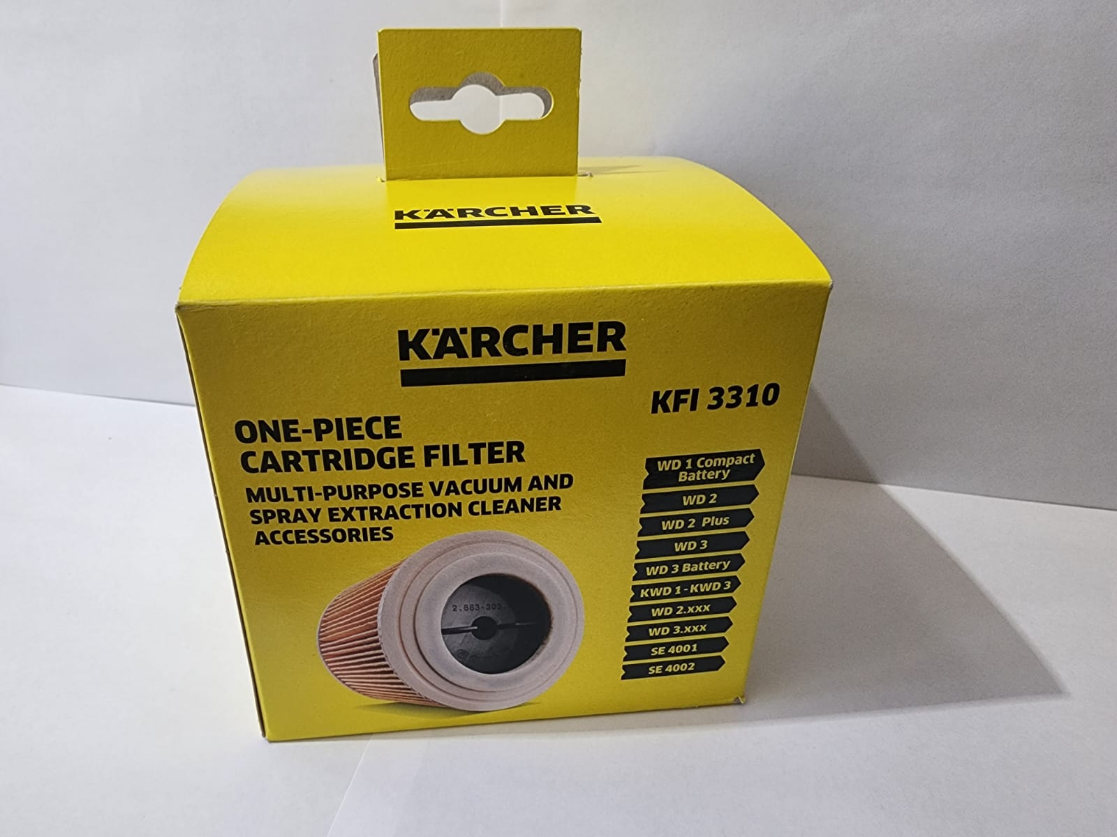 1 filtro para aspiradoras Kärcher [WD3, WD2, WD1, MV3, MV2, A, K, KNT, NT,  SE, VC] – 1 filtro redondo + 1 tornillo de cierre para alérgicos a polvo